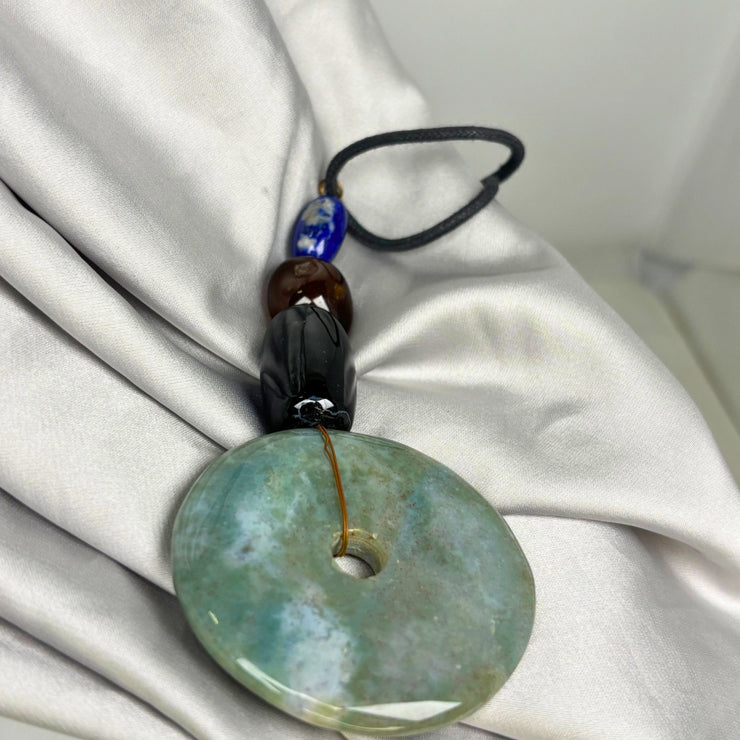 Amazonite donut with tiger’s eye, labradorite &amp; black onyx beads