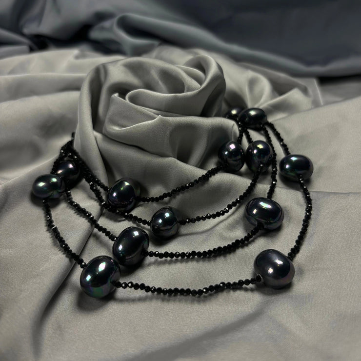 black+spinel+shell+pearl+necklace+clarity+beautiful+genuine+ladies+unisex+annutra