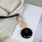 Black agate, rose quartz & natural baroque pearl necklace