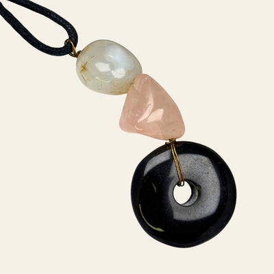 Black agate, rose quartz & natural baroque pearl necklace