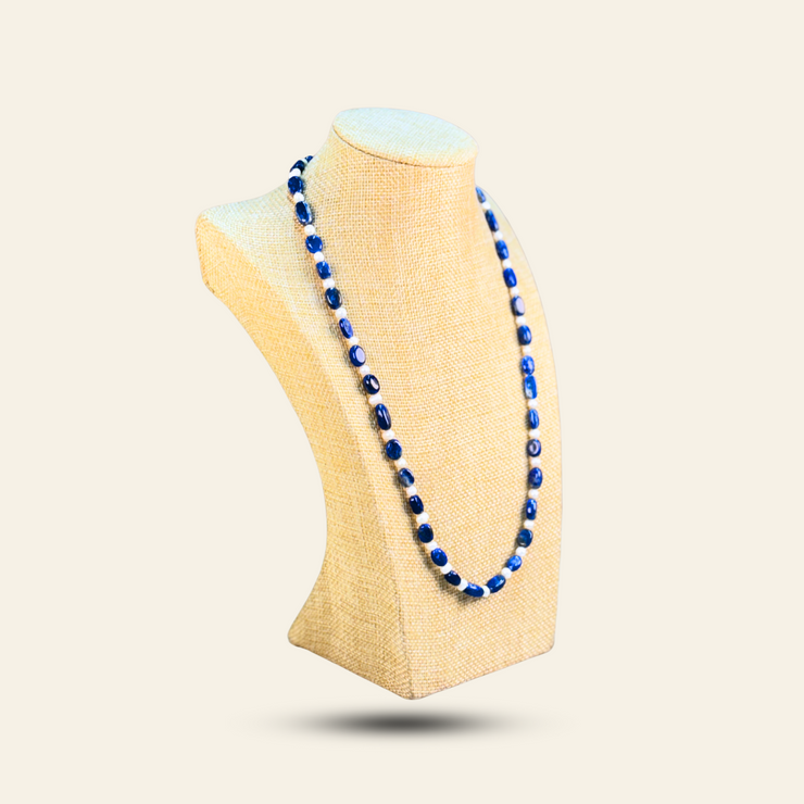 necklace + lapis + lazuli + blue + success + money + power + single + lock + genuine + pure + pearl + white + wedding + casual _ women + jewellery + Annutra