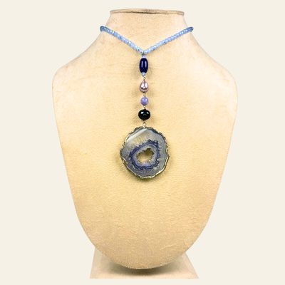 Blue agate, lapis lazuli &amp; amethyst necklace