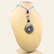 Blue agate, lapis lazuli &amp; amethyst necklace