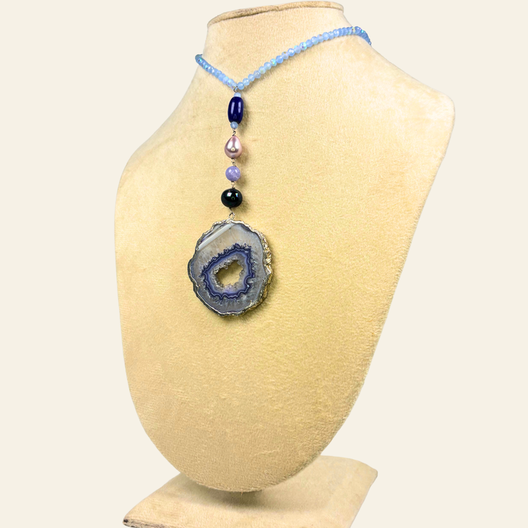 Blue agate, lapis lazuli &amp; amethyst necklace