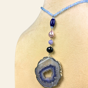 Blue agate, lapis lazuli &amp; amethyst necklace