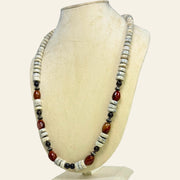 striking mix of red jasper, black agate, and white fossil stone_jasper brings warmth_Handcrafted