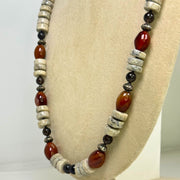 striking mix of red jasper, black agate, and white fossil stone_jasper brings warmth_Handcrafted