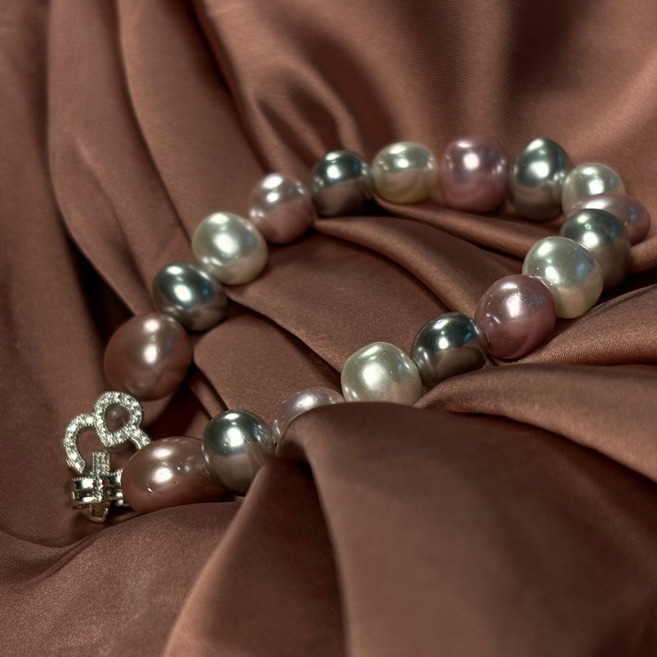 sheel+natural+pearls+bracelet+clasp+pink+grey+gray+white+pretty+women+pure+genuine+Annutra