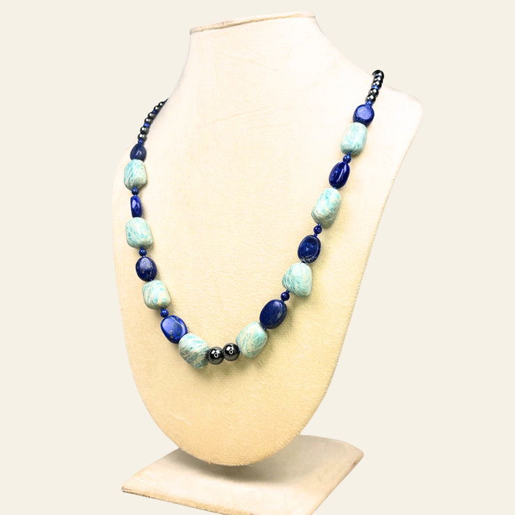 Blue Agate and Lapis Lazuli Necklace