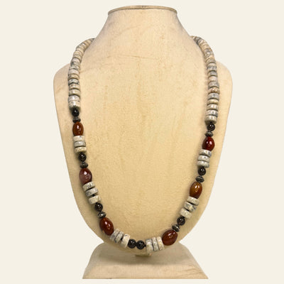 striking mix of red jasper, black agate, and white fossil stone_jasper brings warmth_Handcrafted