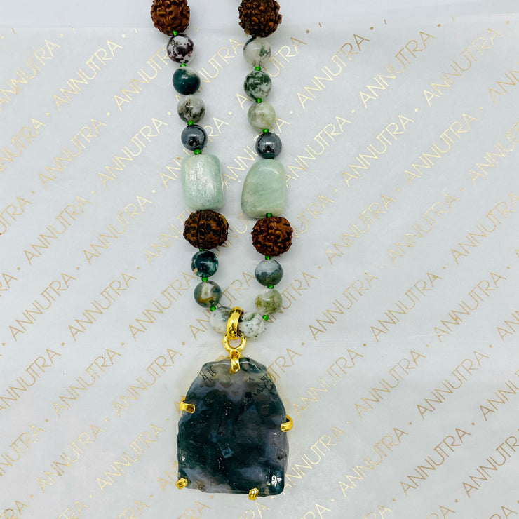 amazonite_moss agate_hematite_rudraksh_blue_grey_necklace_peace_positive_health_calm_annutra