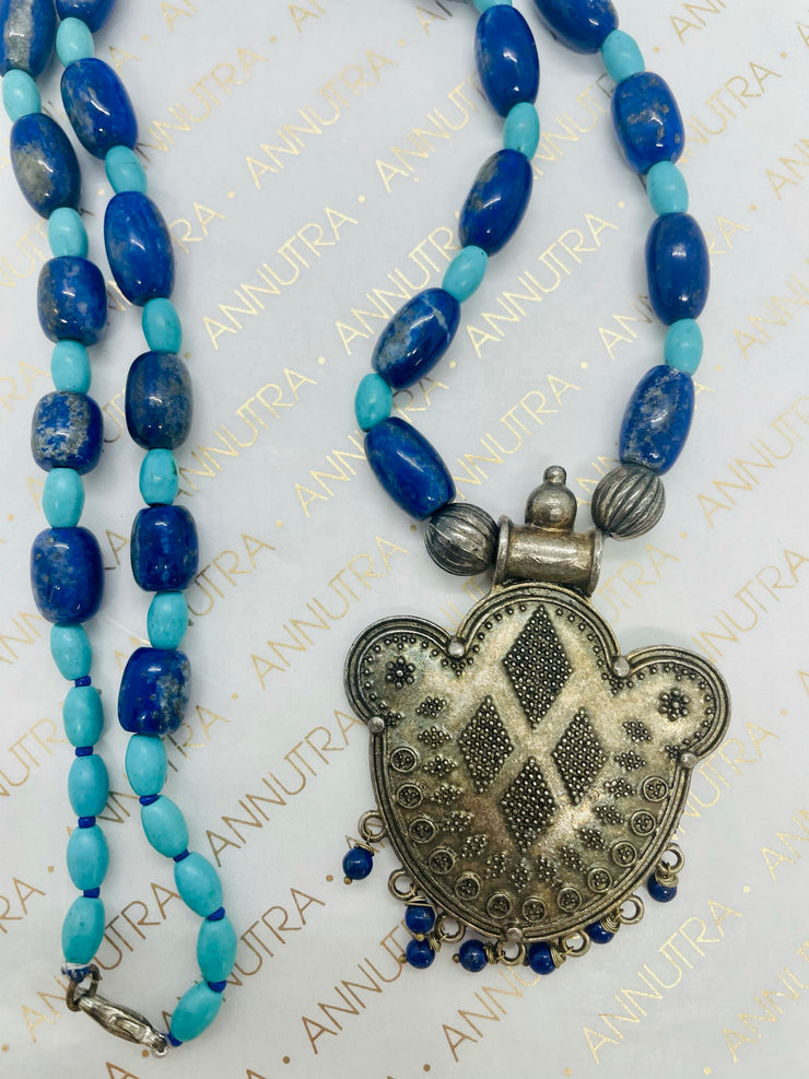 lapis lazuli_turqoiuse_blue_necklace_german silver_money_relation_career_peace_health_annutra
